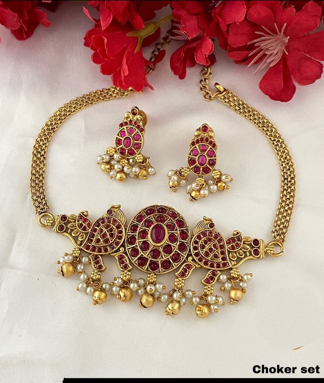 Gold-Plated Peacock Temple Choker